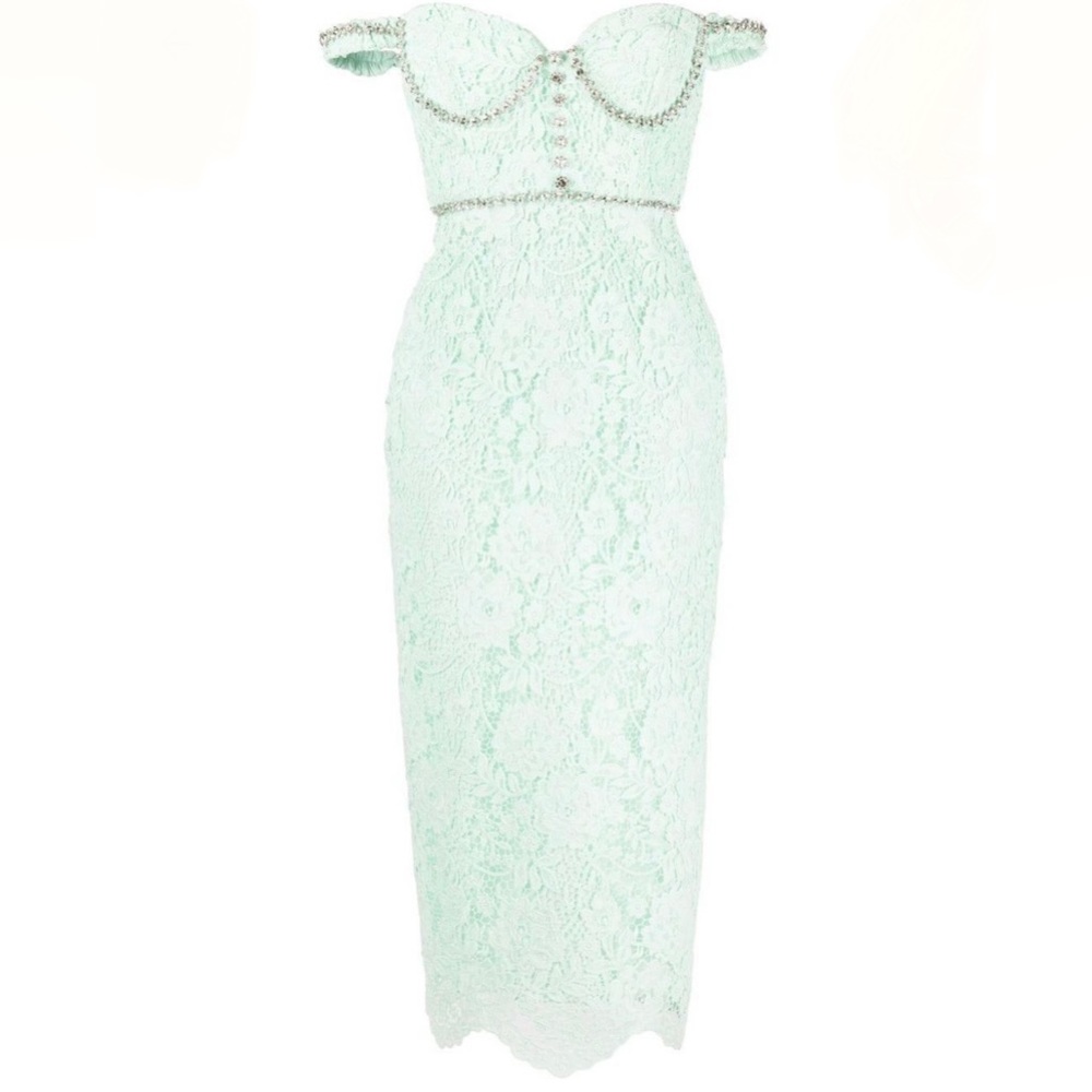 Self Portrait Green Lace Midi Dress